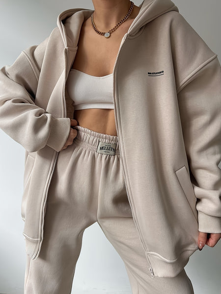 New Women'S Two-Piece Outfit Featuring a Casual Solid Color Hoodie And Sweatpants, Including a Zip-Up Hoodie And Matching Solid Color Joggers
