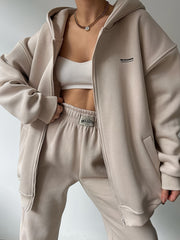 New Women'S Two-Piece Outfit Featuring a Casual Solid Color Hoodie And Sweatpants, Including a Zip-Up Hoodie And Matching Solid Color Joggers
