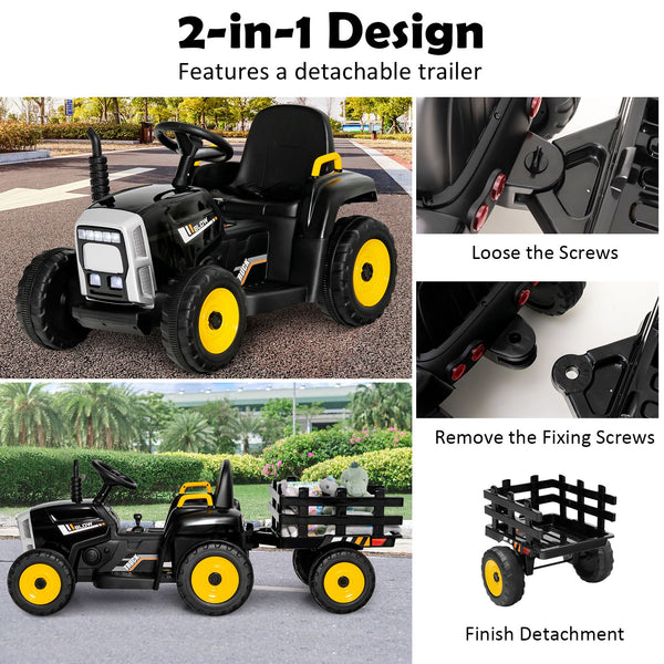 12V Kids Ride on Tractor with Trailer Music and LED Lights