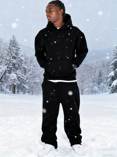 Men'S Casual Athletic Warm 2pcs Set, Winter Hooded Sweatshirt And Jogger Pants, Outdoor Fitness Running Hooded Sweatshirt And Athletic Pants Outfit, Suitable for Fall Winter Leisure Activities