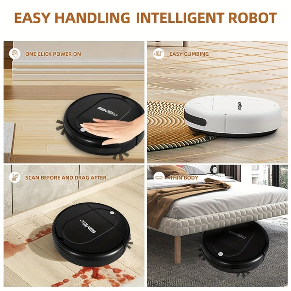 3-in-1 Robot Vacuum Cleaner | 4, 000 Pa Powerful Suction, Up to 90mins Runtime, Low Noise, Suitable for Hard Floors, Flatmarble Tiles, and Wood Floors | USB Charging, Hair Anti-Tangling, Blow and Suction Integrated, Crash Protection