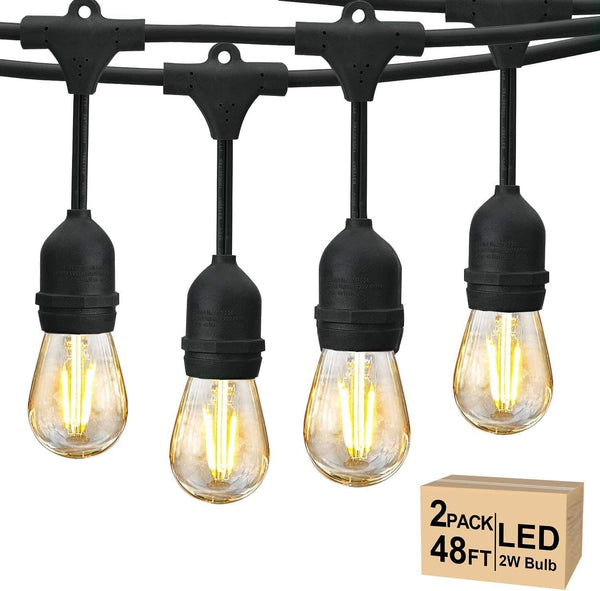 Svater Outdoor String Lights LED 15M, S14 48FT Festoon Lights Mains Powered with 15+1 2W Plastic Bulbs, IP65 Waterproof Garden String Lights for Patio Party Wedding, 2700K Warm White