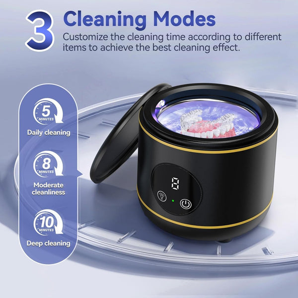 Padonco Ultrasonic Retainer Cleaner, 45Khz Ultrasonic Denture Cleaner Machine with Uv-Light, Portable Ultrasonic Cleaner for Aligner, Mouthguard