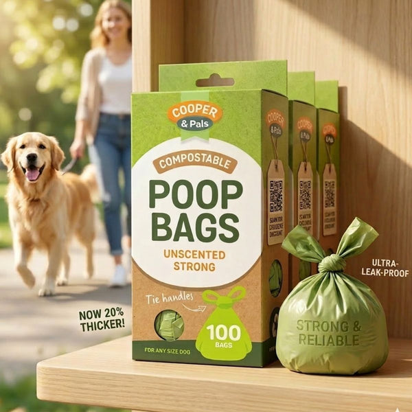 Dog Poop Bags with Handles – 100 Pack unscented Strong Leak-Proof Doggy Waste Bags for Dogs & Cats | Easy Tie Handles Odour Control Pet Waste Bags