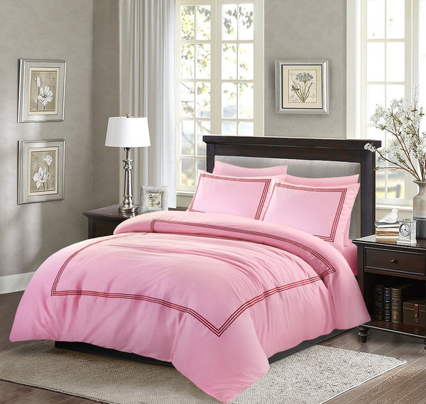 Embroided Baratta Stitch Duvet Cover Set with Matching Pillowcases - Ultra-soft Brushed Microfibre – Chic & Modern Design – Easy Care & Machine Washable