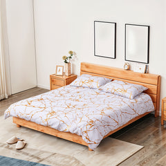 1set White Gilded Marble Pattern Duvet Cover Pillowcase Three-Piece Bedding Set with 2 Pillowcases for All Seasons and 1 Soft Duvet Cover Home Bedding Three-Piece Set