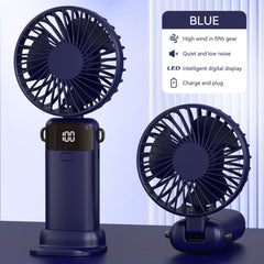 4-in-1 Foldable Mini Handheld Fan with LED Digital Display, Neck Lanyard & Aromatherapy – USB Rechargeable Portable Cooling Fan for Office, Travel, Outdoor & Daily Use – Lightweight, Quiet, 5-Speed Adjustable, Long Battery Life
