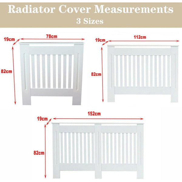 Radiator Cover Cabinet Large Small Wooden Radiator Cover, White Wood Painted MDF Cabinet Heater Cover Cabinet, Slats, Grill, Wood Top Shelf Easy Assembly for Living Room, Hallway, Bedroom Decoration