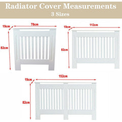 Radiator Cover Cabinet Large Small Wooden Radiator Cover, White Wood Painted MDF Cabinet Heater Cover Cabinet, Slats, Grill, Wood Top Shelf Easy Assembly for Living Room, Hallway, Bedroom Decoration