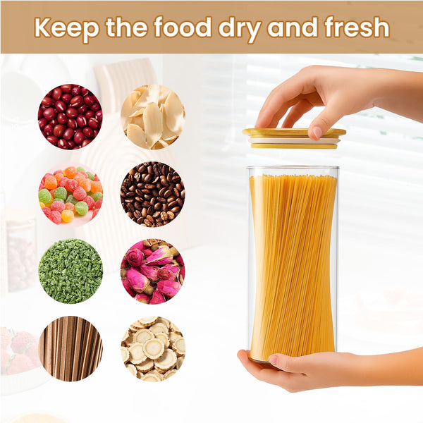 Glass Storage Jars with Lids Airtight Spaghetti Pasta Storage Container Kitchen Containers Clear Food Storage containers for Spaghetti Pasta Oats Cereal Rice