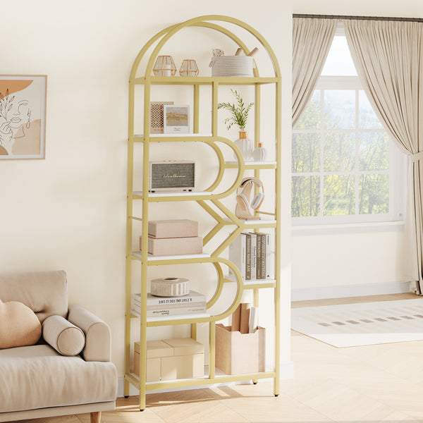 Arched Bookshelf, 9-Tier Metal Open Bookcase, Bookcase Display Racks, Modern Book Shelf for Living Room, Bedroom, Office, Geometric Display Shelf