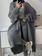 Women's Elegant Casual Solid Color Cardigan - Medium-Length Open Front Blouse with Long Sleeves, Machine Washable Swe Coat for Fall/Winter Daily Wear & for travel, Layering Piece under Jackets or Dresses