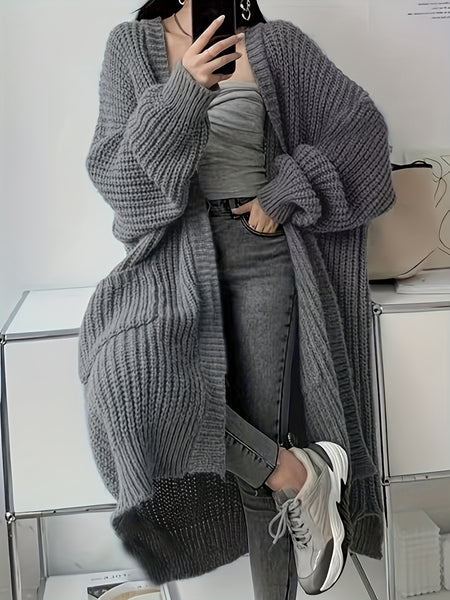 Women's Elegant Casual Solid Color Cardigan - Medium-Length Open Front Blouse with Long Sleeves, Machine Washable Swe Coat for Fall/Winter Daily Wear & for travel, Layering Piece under Jackets or Dresses