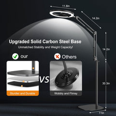 Evershop Ring Light with Tripod Stand & Phone Holder Overhead Phone Camera Mount with Remote Control,10” Circle Ringlight Flexible 70.8” 360° Rotatable Lamp for Video,Photo,Painting,Make Up,Cri>95