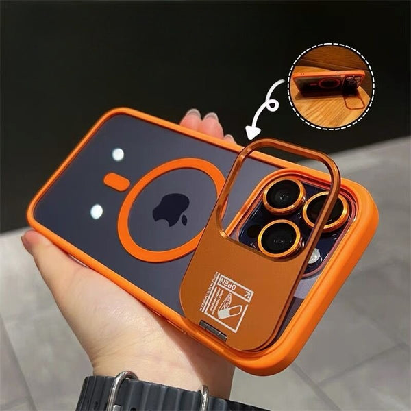 Phone Case: Magnetic Foldable Invisible Bracket Phone Case with Lens Protection Film for iPhone 17 16 15 14 13 12 11 Pro Max 17Air Wireless Charging Cover Fall Resistant Protective Case
