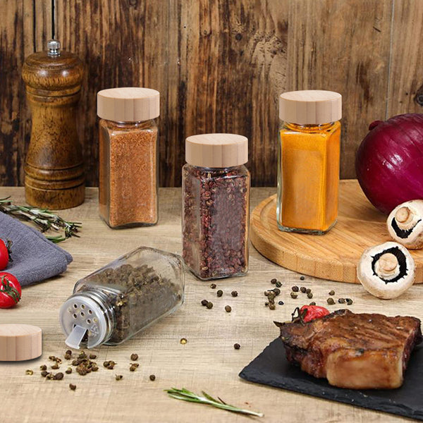 24pcs Glass Spice Jars Bamboo and Plastic Lids Storage Bottles Containers Pots Seasonings Container Canister with Shaker Lids