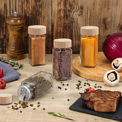 24pcs Glass Spice Jars Bamboo and Plastic Lids Storage Bottles Containers Pots Seasonings Container Canister with Shaker Lids