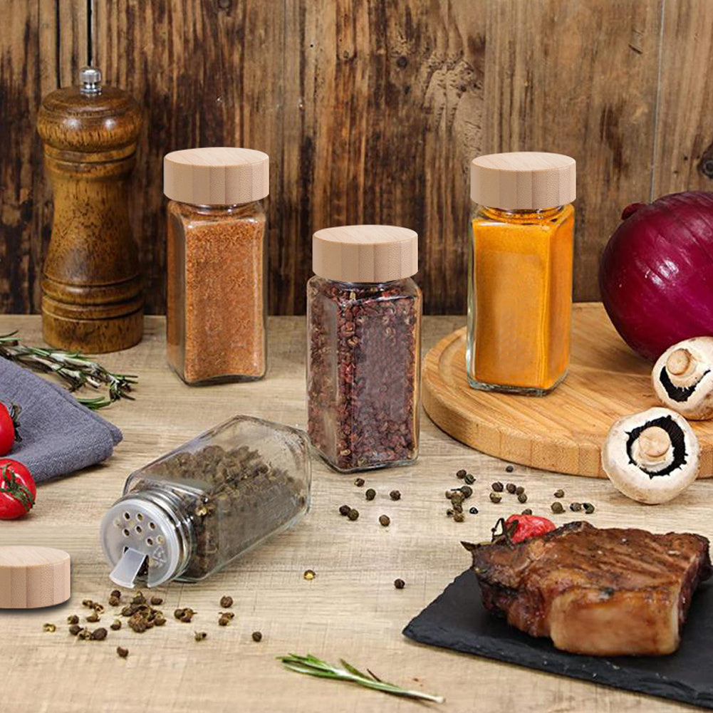 12pcs Glass Spice Jars Bamboo and Plastic Lids Storage Bottles Containers Pots Seasonings Container Canister with Shaker Lids
