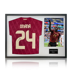 Amadou Onana Signed Framed Belgium Football Shirt Including 1 Photo in 2 Options: White or Black Mount