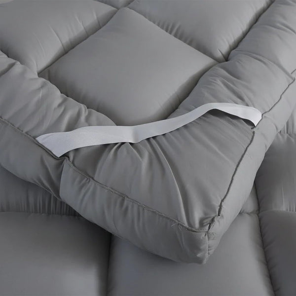 ELAFY Grey 10cm High Loft Mattress Topper | Hotel Quality, Super Soft & Brushed Microfiber Top with Hollowfiber Filling | Elasticized Corner Straps fits up to 40 CM