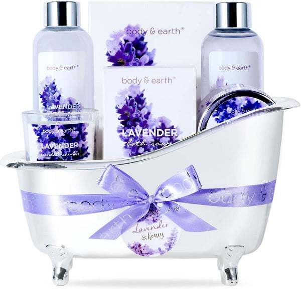 BODY & EARTH- 8 Pcs Lavender Gift Sets for Women, Includes Shower Gel, Bubble Bath, Spa Sets for Women Gifts, Birthday Gifts for Her, Valentines Gifts for Her