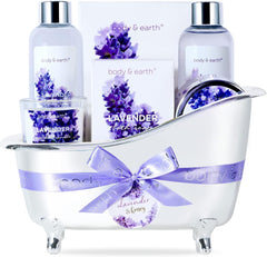 BODY & EARTH- 8 Pcs Lavender Gift Sets for Women, Includes Shower Gel, Bubble Bath, Spa Sets for Women Gifts, Birthday Gifts for Her, Valentines Gifts for Her