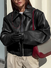 Fashionable Casual Vintage Motorcycle Women's PU Jacket