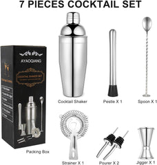 Cocktail Shakers Set,7 Pieces Cocktail Making Kit,Cocktail Shaker Set 750Ml Stainless Steel Bar Tool Set Bartender Kit with Double Jigger,Muddler,Strainer,Pourers,Mixing Spoon