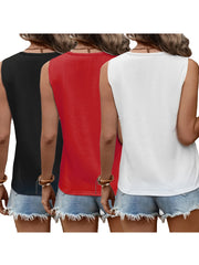 Three-Pack Women's Tank Tops Summer Sleeveless Loose Fit Eyelet Neck Solid Color Basic Shirts