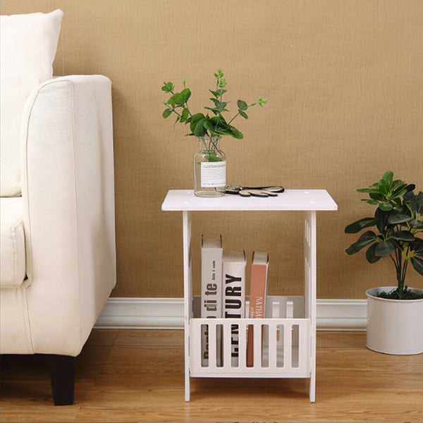 A Small White Tea Coffee Table, a Side Table for The Sofa, a Storage Rack, And a Bedside Table Available in The UK