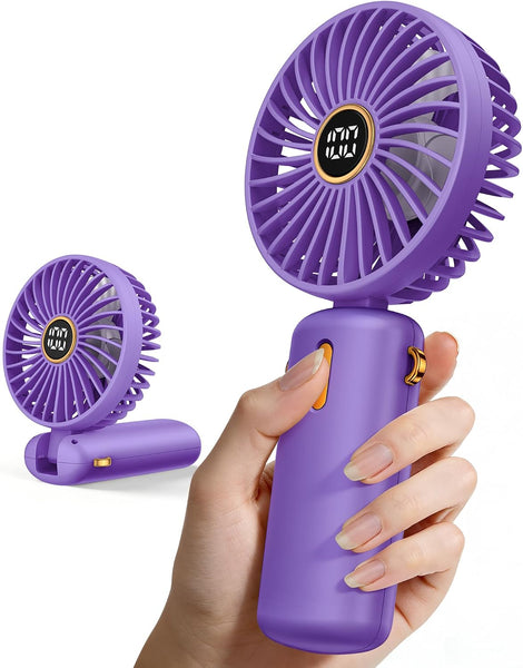 Handheld Fan Portable Hand Held - Rechargeable Mini Battery Powered Travel USB Charging Small Electric Folding Foldable Powerful Personal Pocket Cooling Desk Holiday Quiet Silent for Women Handbag