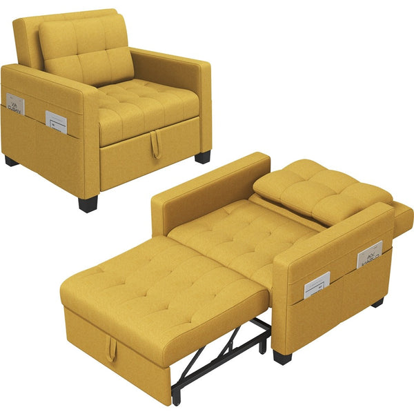 Costoffs 3-in-1 Convertible Sleeper Chair Bed, Tufted Futon Sofa Chair with Adjustable Backrest & Back Pillow, Multi-Function Sleep Chair Bed for Small Space, Apartment, Studio, Guest Room, Home Living Room Furniture
