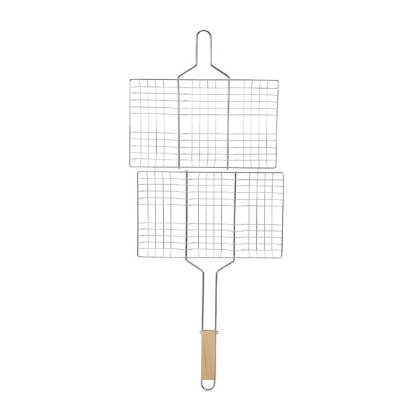 1pc Heavy-Duty Metal Barbecue Mesh Clip | Commercial Barbecue Grill, Square Burger Clip, 32cm Handle, Suitable for Courtyard Gatherings and Barbecues, 33.5 X 20cm