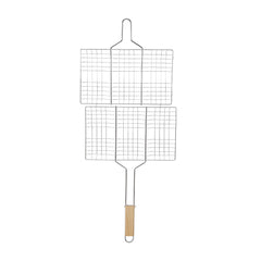 1pc Heavy-Duty Metal Barbecue Mesh Clip | Commercial Barbecue Grill, Square Burger Clip, 32cm Handle, Suitable for Courtyard Gatherings and Barbecues, 33.5 X 20cm