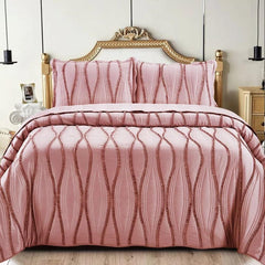 Luxury 3-Piece Embossed Quilted Bedspread Set – Super Soft All-Season Microfiber Comforter with Matching Pillow Shams, Elegant Wave Design, Bed Throw Single Double King Size, Lightweight Yet Warm Modern Bedding Set, Ideal for Modern or Traditional Homes