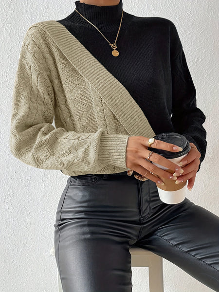 Women'S Sweater - & Color Block, Stand Collar Long Sleeve Pullover, Fall/Winter Layering Essential for Everyday & Formal Outfits, Cute Sweaters