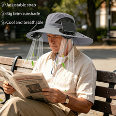Breathable Wide Brim Fan Hat, Solar Powered Dual Fans, USB Charging, Outdoor Cooling Fisherman Hat for Summer Activities