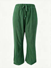 Women's Drawstring Waist Linen-Look Pants, Loose Casual Cropped Trousers with Pockets, Lightweight Summer Pants