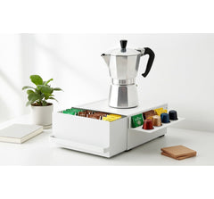 Modern Coffee Capsule Drawer Rack with Sliding Side Tray, Multi-Purpose Countertop Storage Box for Kitchens, Coffee Bars, Offices & Worktops