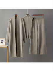 2025 newest suit high elasticity Women's loose suit, long wide-legged pants + shawl cardigan + turtleneck sweater fashion three-piece set Can be worn up to 70kg Suitable for female