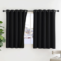 PONY DANCE Grey Blackout Thermal Insulated Curtains for Bedroom, 46 X 54 Inch Short Eyelet Curtains & Drapes, Soft Black Out 2 Panels for Window Living Room/Kitchen