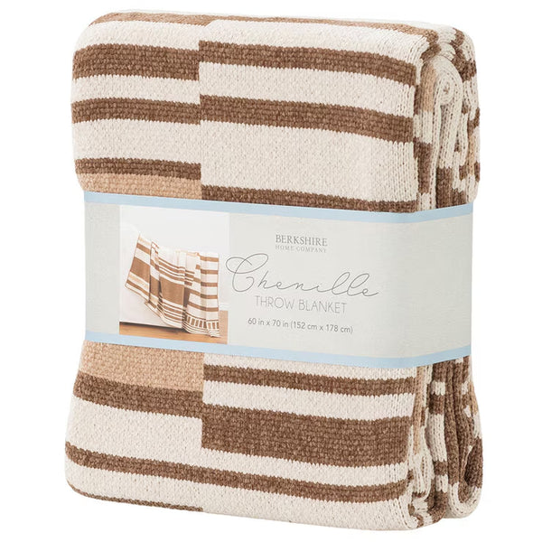 Berkshire Chenille Striped Throw in 3 Colours, 152 X 178 Cm