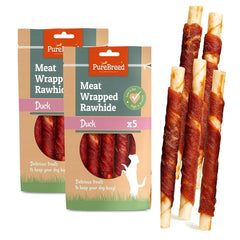 2 packs of Meat Wrapped Rawhide Dog Treats - Duck and chicken Chews for Dogs, High-Protein and Low-Fat, Promotes Healthy Teeth, Great for Training, Rewards, Chewing Satisfaction, and Long-Lasting Enjoyment