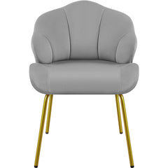 Costoffs Velvet Accent Chair Modern Side Chair Vanity Chair Leisure Chair with Shell-shaped Backrest and Golden Metal Legs, Versatile Use Lounge Chair for Living Room/Bedroom/Home Office/Kitchen, White/Pink