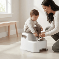 Double Step Stool for Kids – Non-Slip 2 Step Toddler Stool with Handles for Potty Training, Bathroom & Kitchen (White)