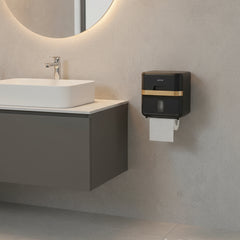 Hole-Free Wall-Mounted Tissue Box for Bathrooms, Waterproof Bathroom Storage Rack, Kitchen Paper Holder, Toilet Roll Holder, Dual-Purpose Tissue/Roll Dispenser, Multi-Functional Tissue Storage Rack, Compact Design, Black, Suitable for Bathrooms, Kitchens,