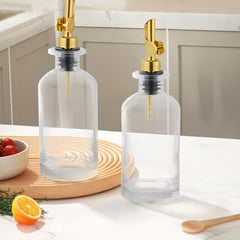 2pcs Olive Oil Dispenser Bottle for Kitchen, Glass Oil and Vinegar Dispenser Set, Coffee Syrup Dispenser, Kitchen Cooking Tools, 350ml/ 500ml, Silver/ Gold