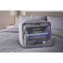 Luxury Washed Microfibre Seersucker Comforter Duvet Quilt – Soft & Lightweight All Season Bedding – White & Grey – Single, Double & King Size