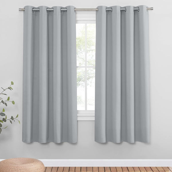 PONY DANCE Grey Blackout Thermal Insulated Curtains for Bedroom, 46 X 54 Inch Short Eyelet Curtains & Drapes, Soft Black Out 2 Panels for Window Living Room/Kitchen