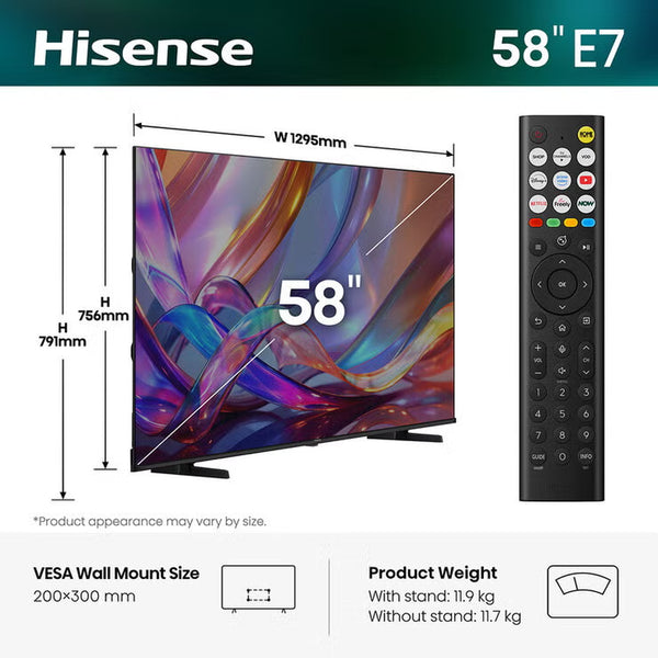 Hisense 58E7STUK 55 Inch QLED HD Smart TV